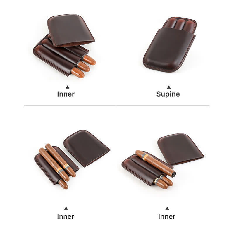 Braunes tragbares Zigarren-Humidor-Zigarrenetui aus Leder (für drei Zigarren) - image 10