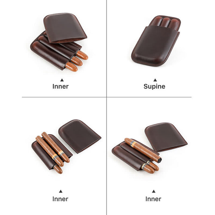 Braunes tragbares Zigarren-Humidor-Zigarrenetui aus Leder (für drei Zigarren) - image 10