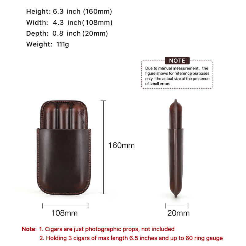 Braunes tragbares Zigarren-Humidor-Zigarrenetui aus Leder (für drei Zigarren) - image 5