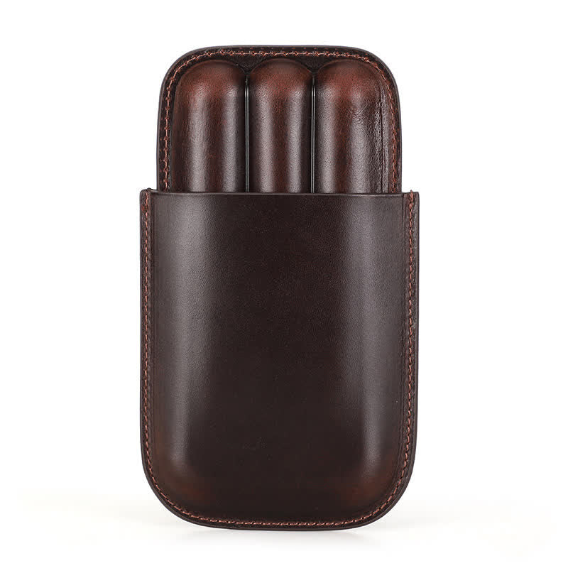 Braunes tragbares Zigarren-Humidor-Zigarrenetui aus Leder (für drei Zigarren) - Braun - image 2