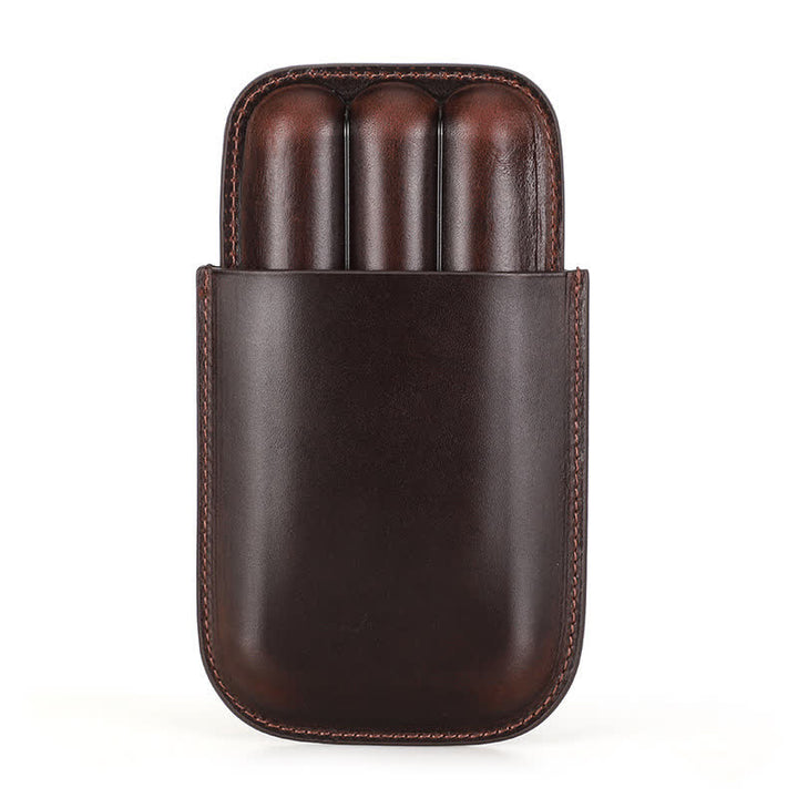 Braunes tragbares Zigarren-Humidor-Zigarrenetui aus Leder (für drei Zigarren) - Braun - image 2