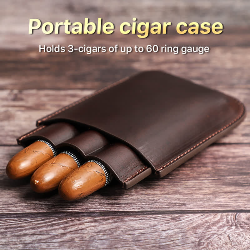 Braunes tragbares Zigarren-Humidor-Zigarrenetui aus Leder (für drei Zigarren)