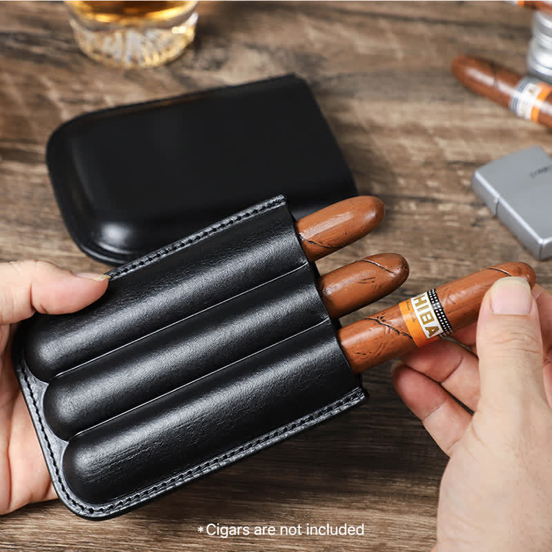 Braunes tragbares Zigarren-Humidor-Zigarrenetui aus Leder (für drei Zigarren)