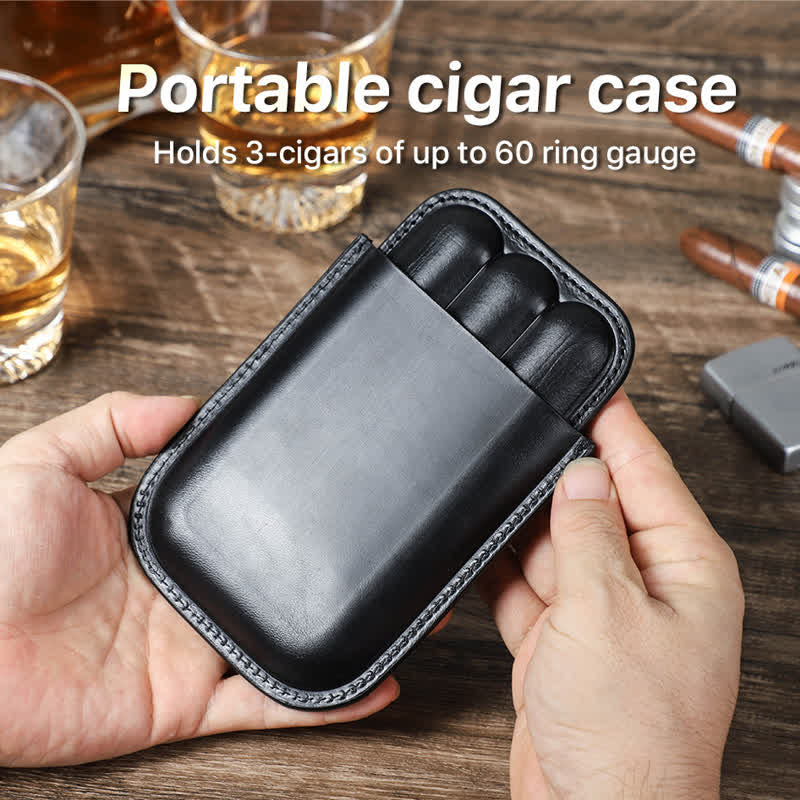 Braunes tragbares Zigarren-Humidor-Zigarrenetui aus Leder (für drei Zigarren)