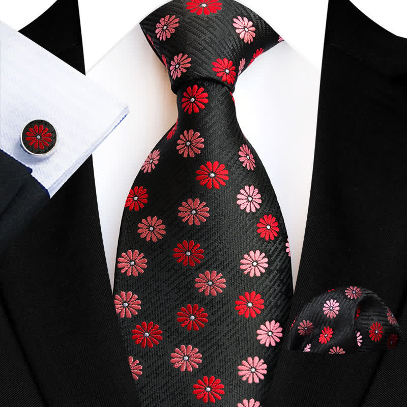 3-teiliges Krawattenset für Herren mit Blumenmuster und kleinen Gänseblümchen