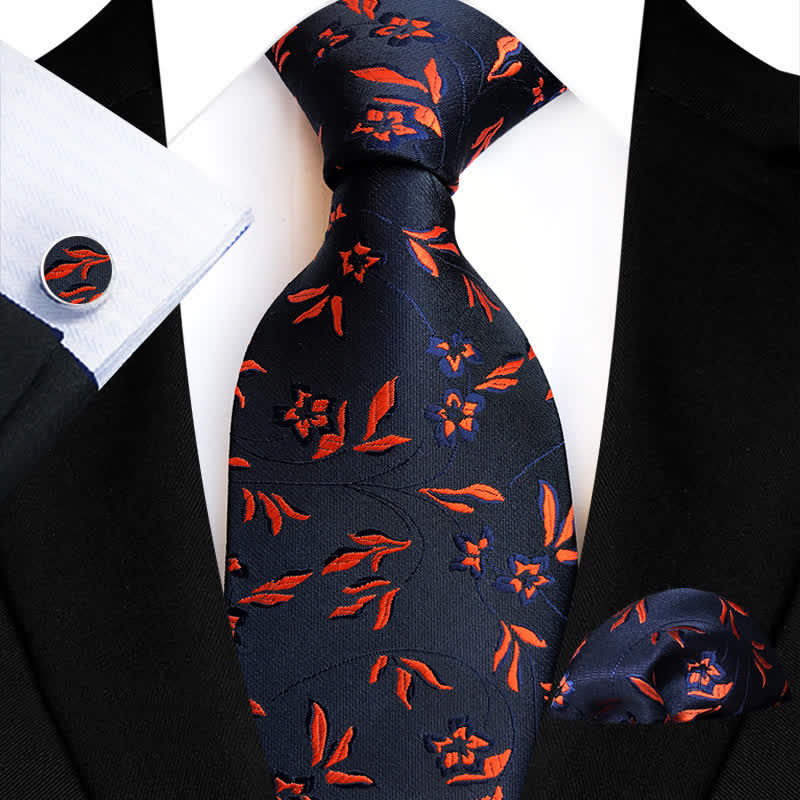 3-teiliges Krawattenset mit Blumenmuster für Herren mit brennender Flamme