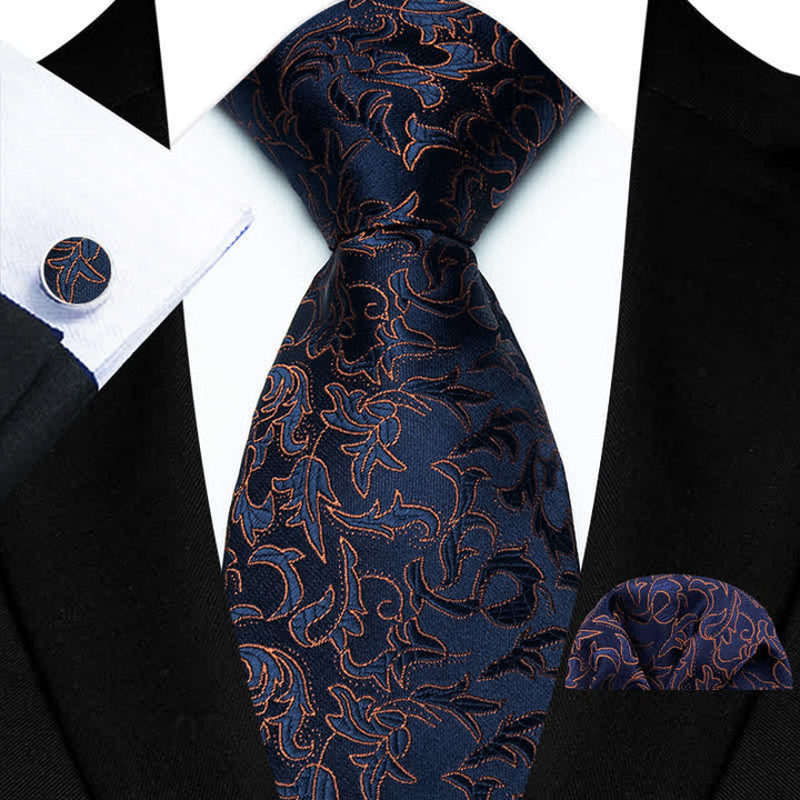 3-teiliges Krawattenset für Herren mit Blättermotiv für die Hochzeit