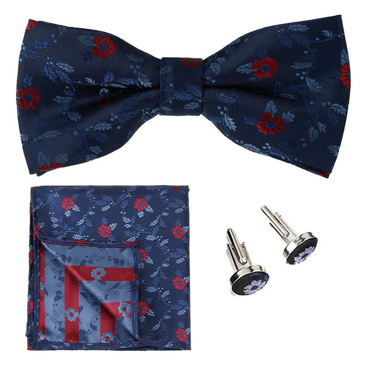 3-teiliges Einstecktuch- und Fliegenset für Herren mit farbigen Blumen
