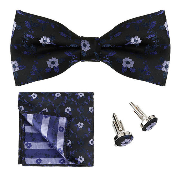 3-teiliges Einstecktuch- und Fliegenset für Herren mit farbigen Blumen