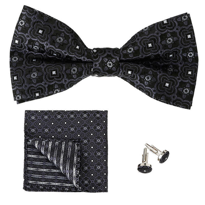 3-teiliges Einstecktuch- und Fliege-Set für Herren mit geometrischer Figur