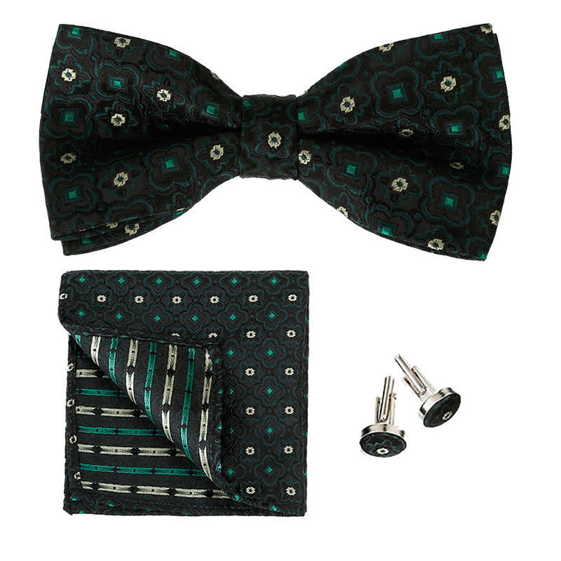 3-teiliges Einstecktuch- und Fliege-Set für Herren mit geometrischer Figur