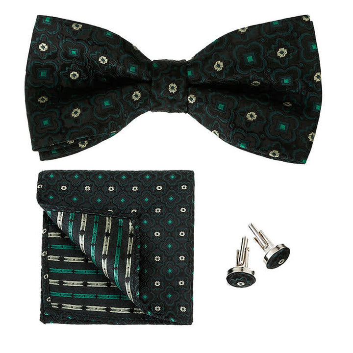 3-teiliges Einstecktuch- und Fliege-Set für Herren mit geometrischer Figur