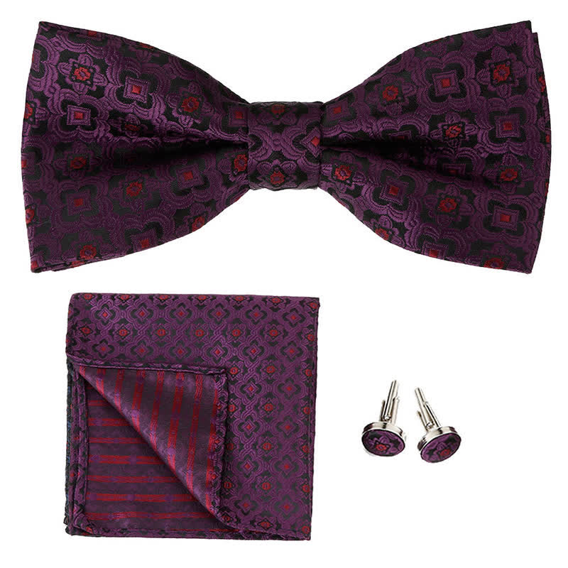 3-teiliges Einstecktuch- und Fliege-Set für Herren mit geometrischer Figur