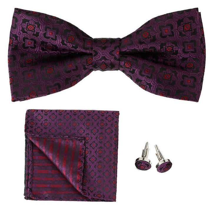 3-teiliges Einstecktuch- und Fliege-Set für Herren mit geometrischer Figur