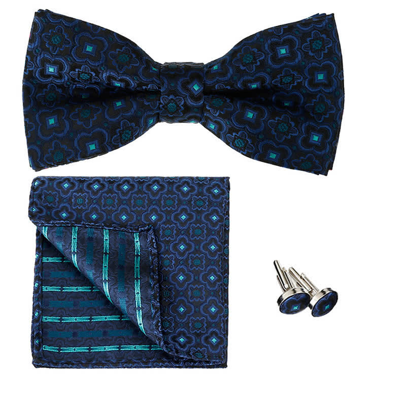 3-teiliges Einstecktuch- und Fliege-Set für Herren mit geometrischer Figur