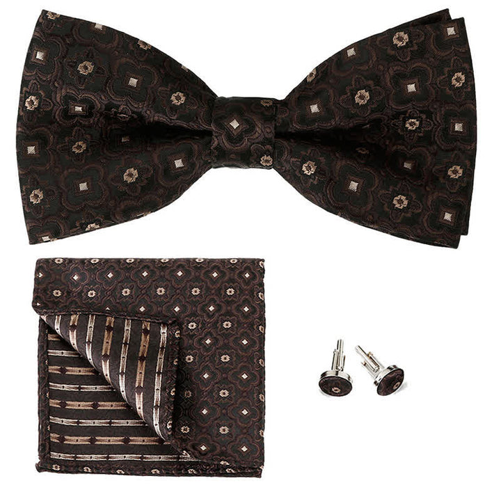 3-teiliges Einstecktuch- und Fliege-Set für Herren mit geometrischer Figur
