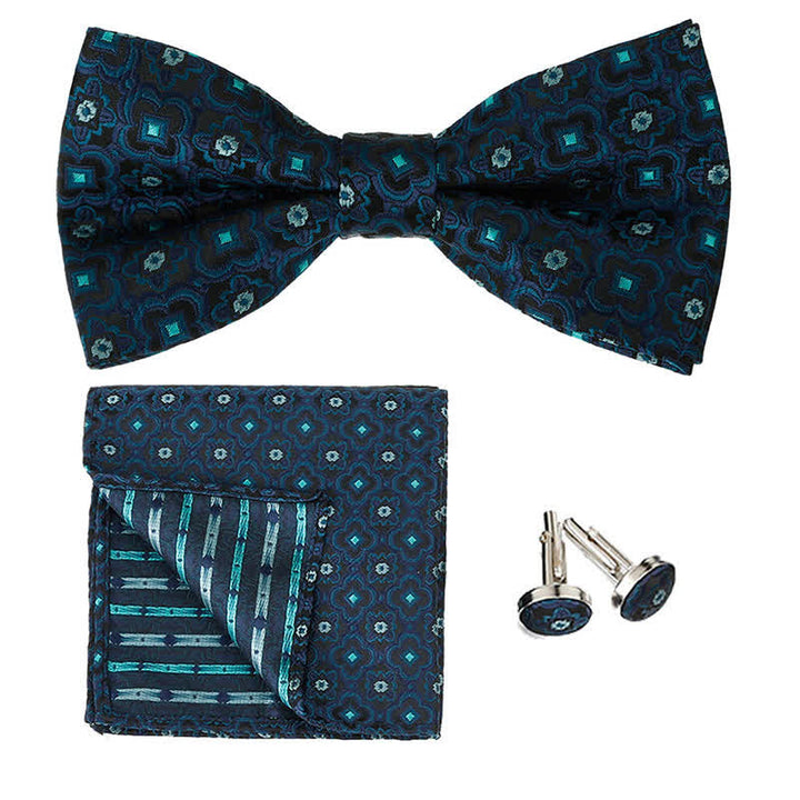 3-teiliges Einstecktuch- und Fliege-Set für Herren mit geometrischer Figur