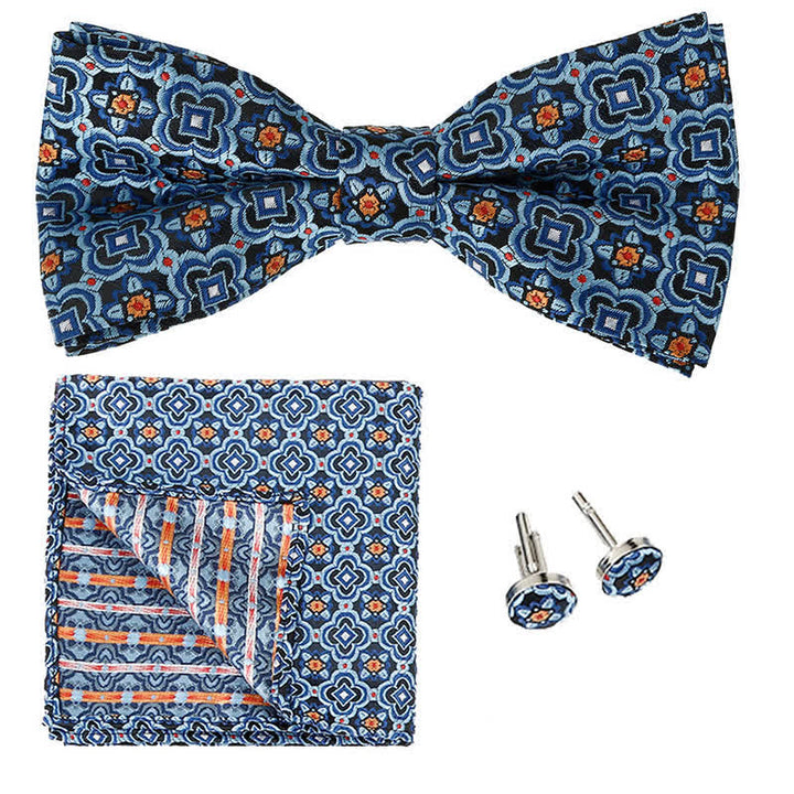 3-teiliges Einstecktuch- und Fliege-Set für Herren mit geometrischer Figur