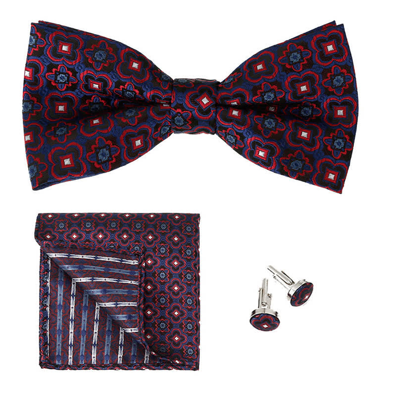3-teiliges Einstecktuch- und Fliege-Set für Herren mit geometrischer Figur