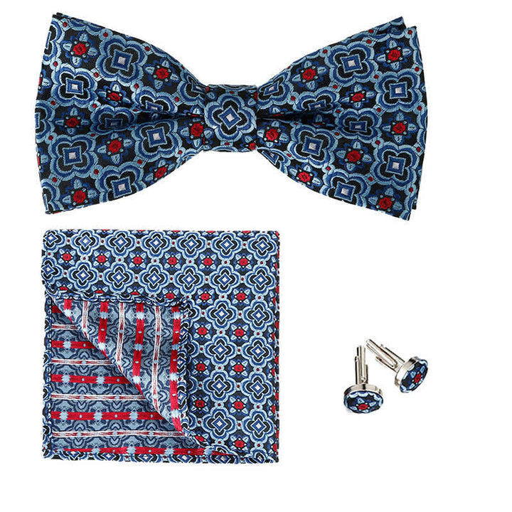 3-teiliges Einstecktuch- und Fliege-Set für Herren mit geometrischer Figur