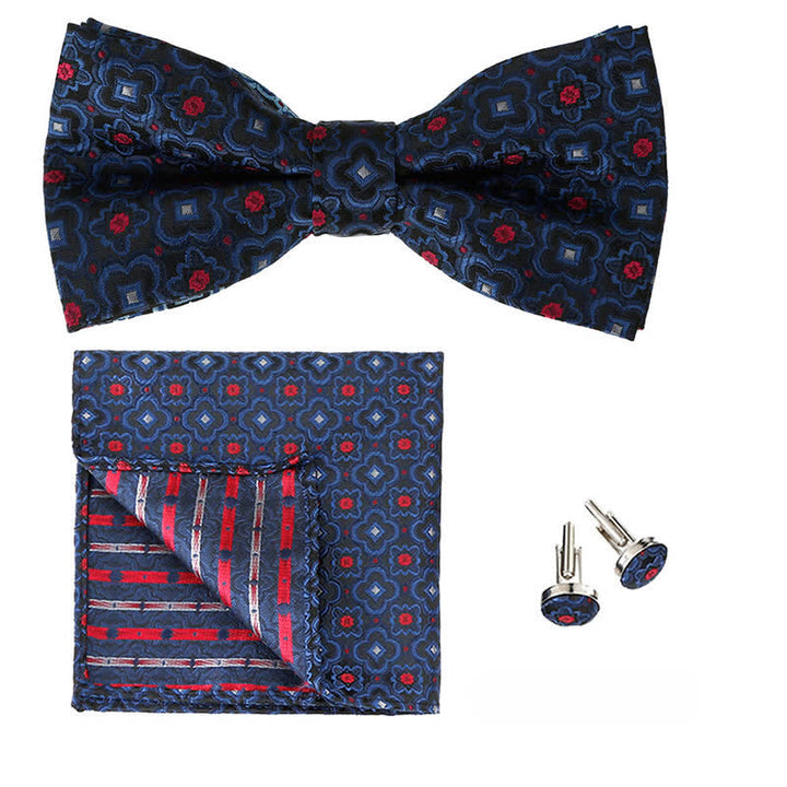 3-teiliges Einstecktuch- und Fliege-Set für Herren mit geometrischer Figur
