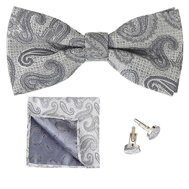 3-teiliges Herren-Set mit klassischem Einstecktuch und Fliege und Paisleymuster