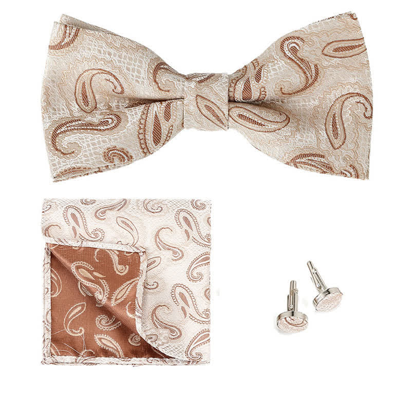 3-teiliges Herren-Set mit klassischem Einstecktuch und Fliege und Paisleymuster