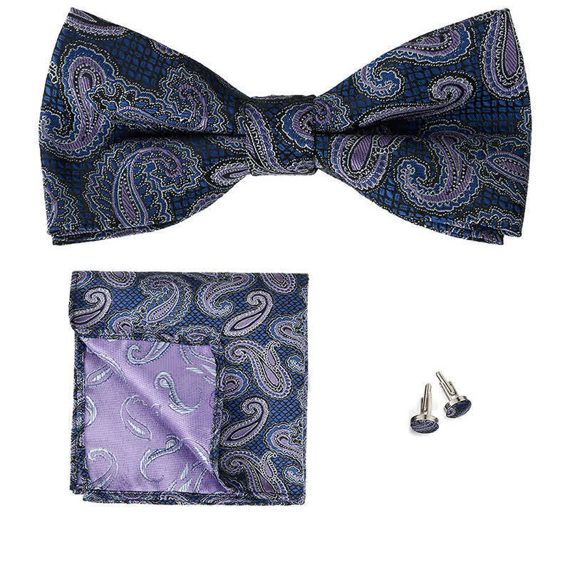 3-teiliges Herren-Set mit klassischem Einstecktuch und Fliege und Paisleymuster