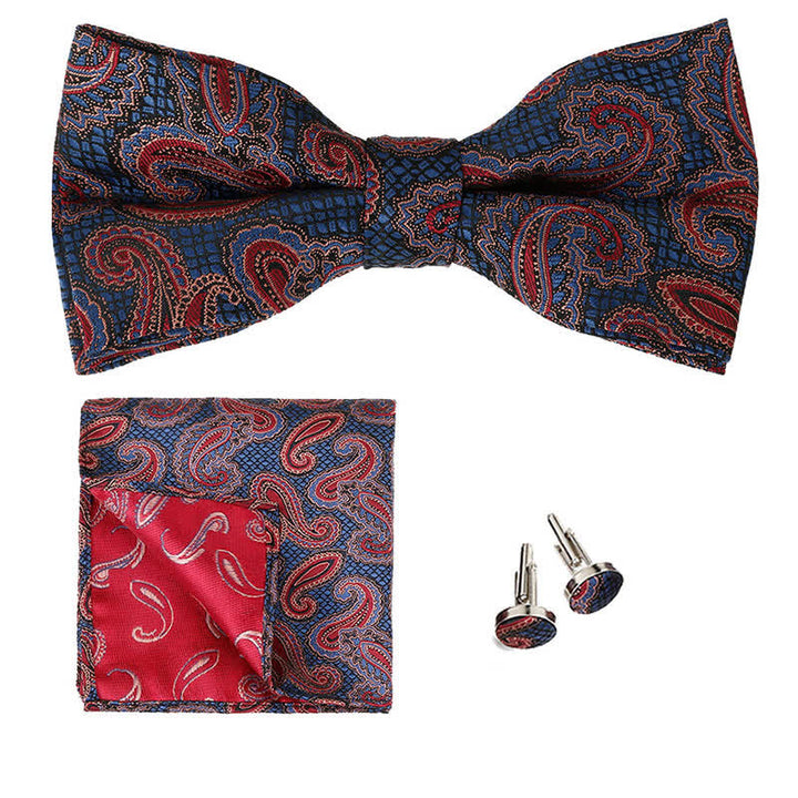 3-teiliges Herren-Set mit klassischem Einstecktuch und Fliege und Paisleymuster