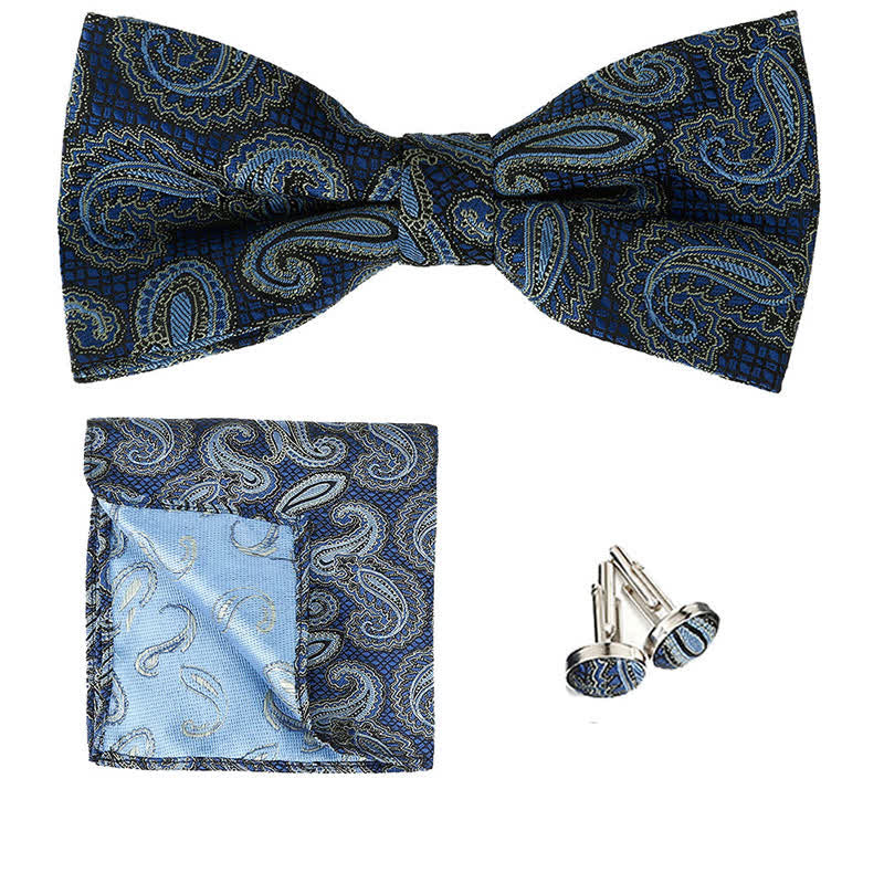 3-teiliges Herren-Set mit klassischem Einstecktuch und Fliege und Paisleymuster