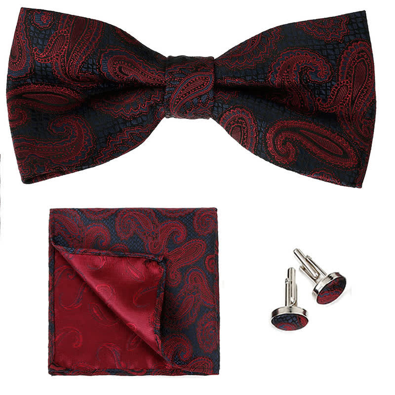 3-teiliges Herren-Set mit klassischem Einstecktuch und Fliege und Paisleymuster