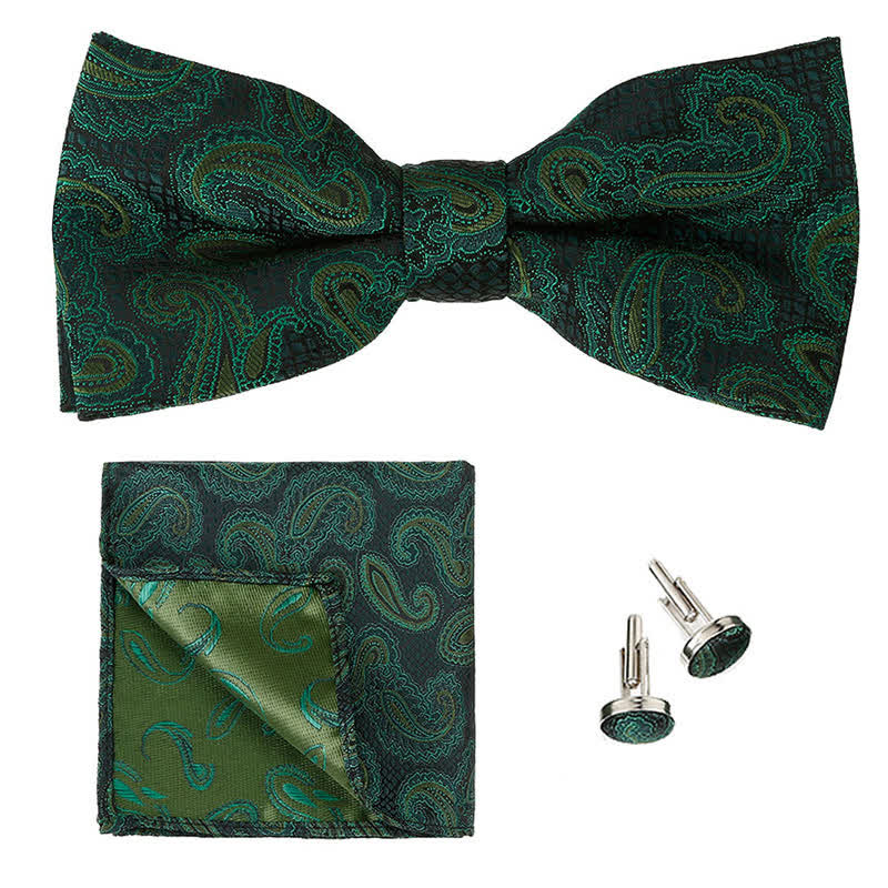 3-teiliges Herren-Set mit klassischem Einstecktuch und Fliege und Paisleymuster