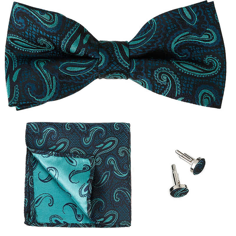 3-teiliges Herren-Set mit klassischem Einstecktuch und Fliege und Paisleymuster