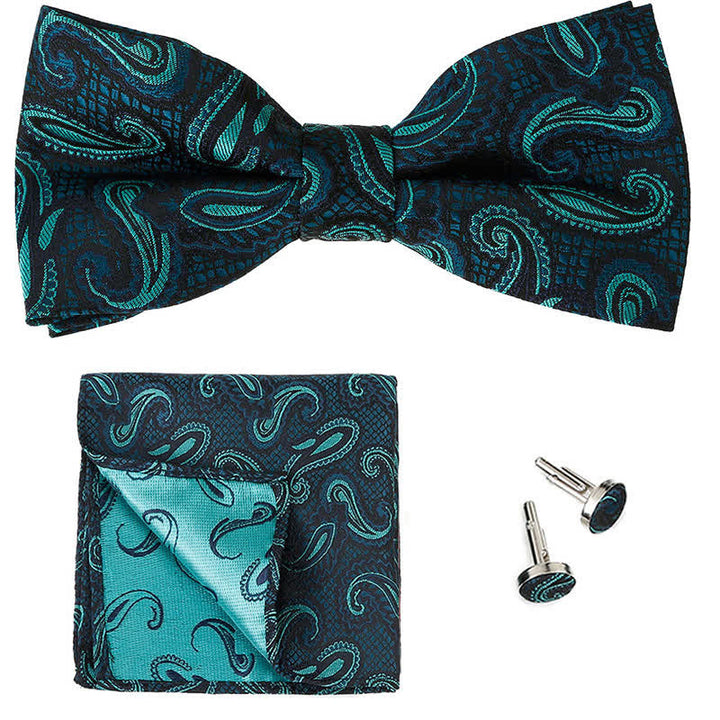 3-teiliges Herren-Set mit klassischem Einstecktuch und Fliege und Paisleymuster
