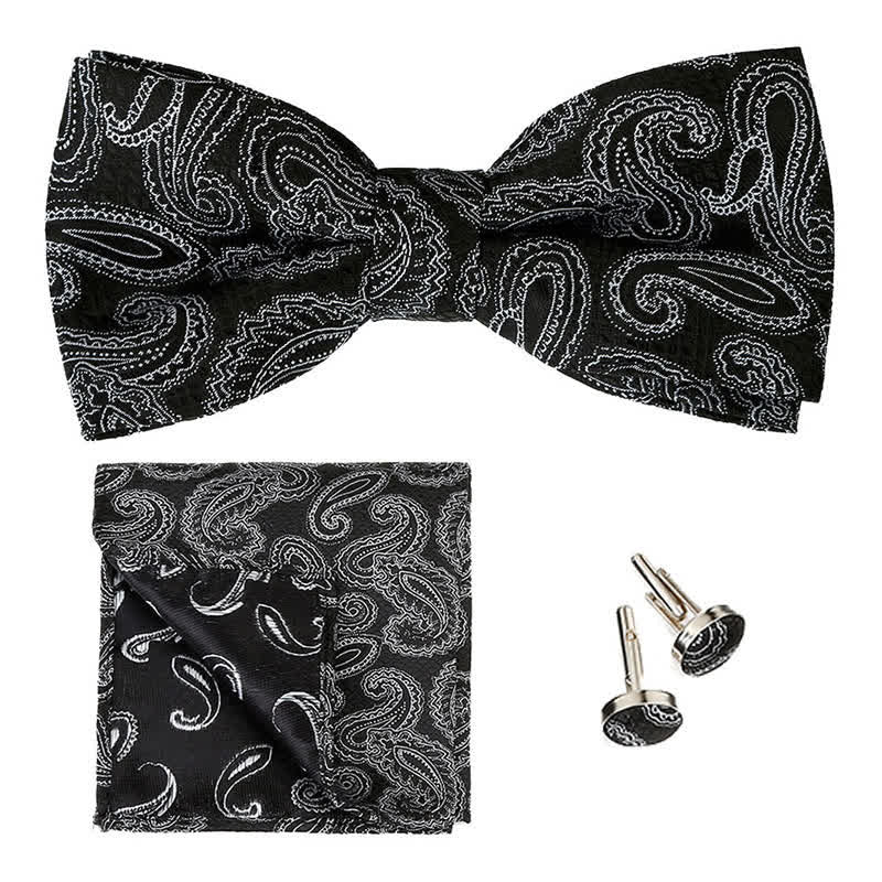 3-teiliges Herren-Set mit klassischem Einstecktuch und Fliege und Paisleymuster
