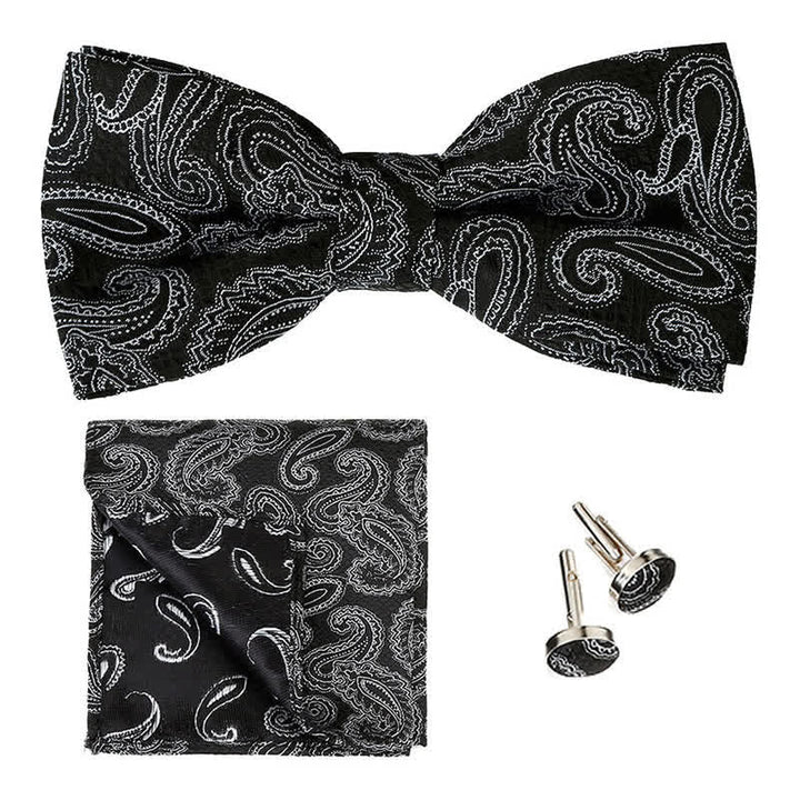 3-teiliges Herren-Set mit klassischem Einstecktuch und Fliege und Paisleymuster