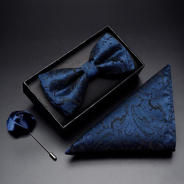 3-teiliges Herren-Set mit Fliege und Paisleymuster in Marineblau mit Anstecknadel