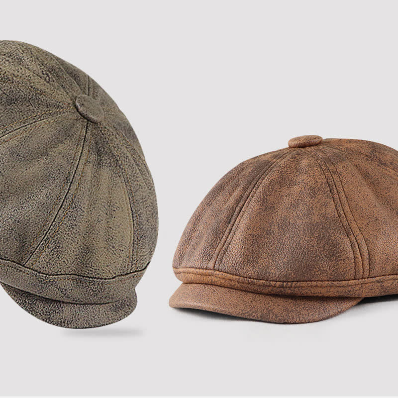 Baskenmütze aus gewaschenem, abgenutztem Vintage-Künstlerleder - image 1