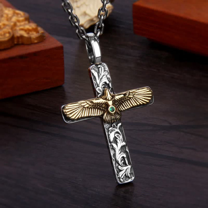 Antike Halskette mit Adlerkreuz aus Gold und Silber