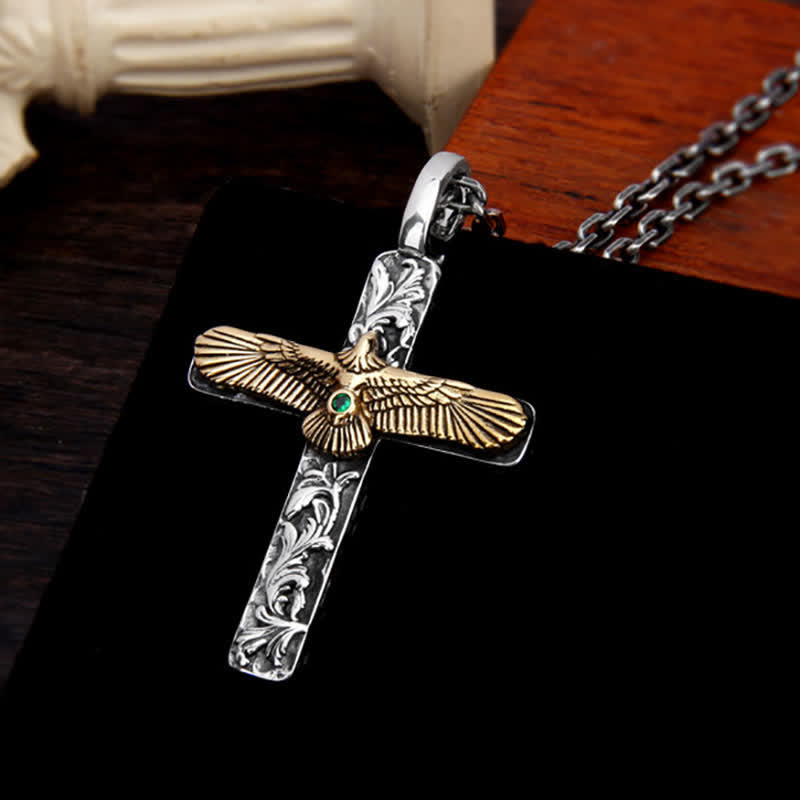 Antike Halskette mit Adlerkreuz aus Gold und Silber