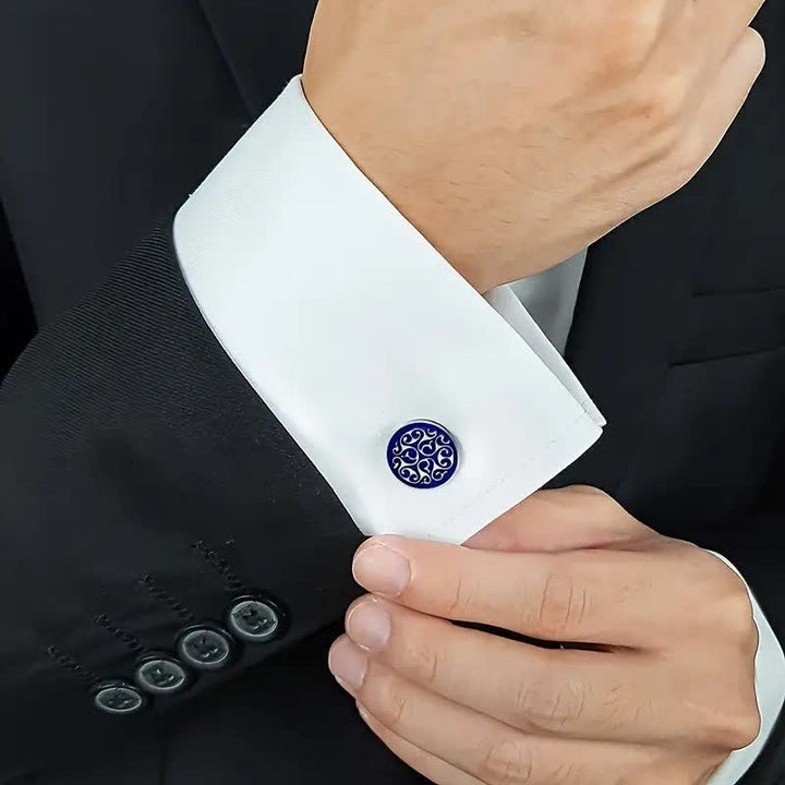 Manschettenknöpfe für Herren, 1 Paar, zum Aufstecken, blaues Blumenmuster