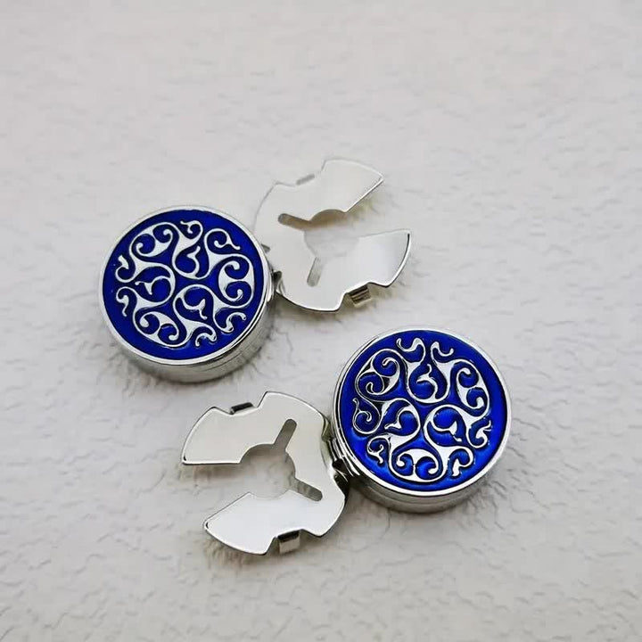 Manschettenknöpfe für Herren, 1 Paar, zum Aufstecken, blaues Blumenmuster - Silber - image 0