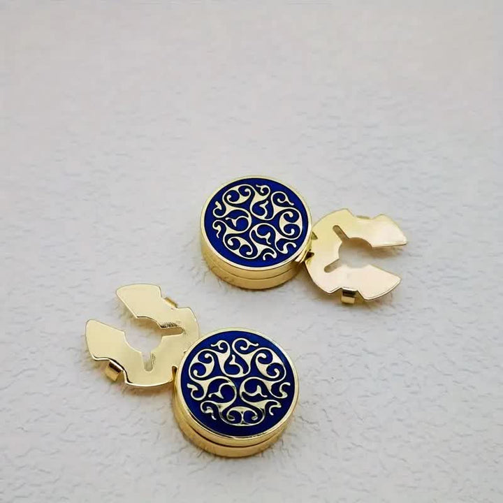 Manschettenknöpfe für Herren, 1 Paar, zum Aufstecken, blaues Blumenmuster - Gold - image 5