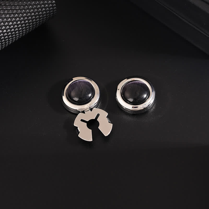 Manschettenknöpfe für Herren, 1 Paar, zum Aufstecken, mit Katzenaugen-Stein - Schwarz & Silber - image 8
