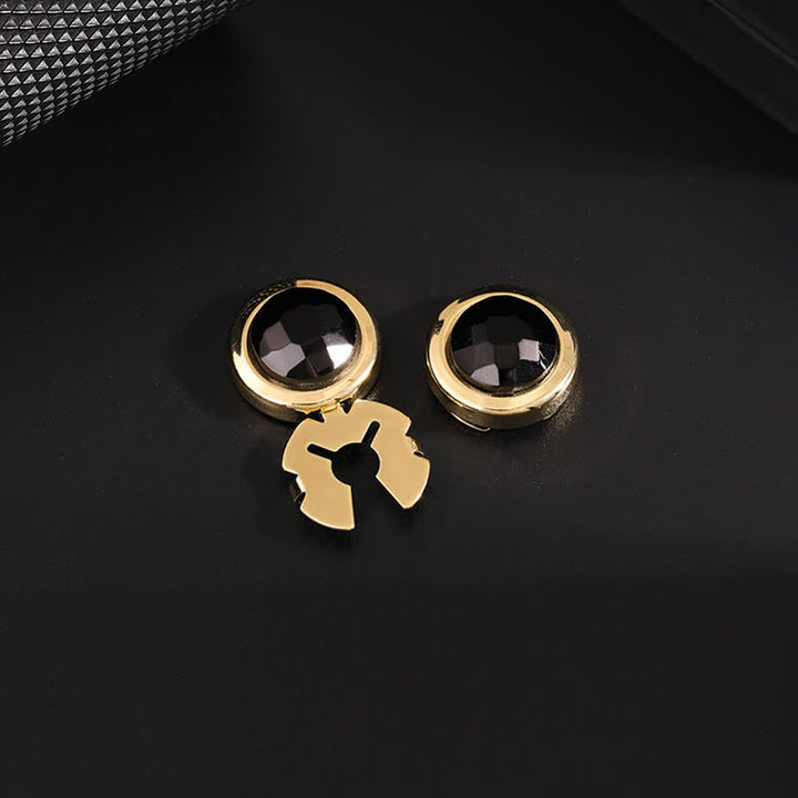 Manschettenknöpfe für Herren, 1 Paar, zum Aufstecken, mit glänzenden Kristallknöpfen - Schwarz & Gold - image 6