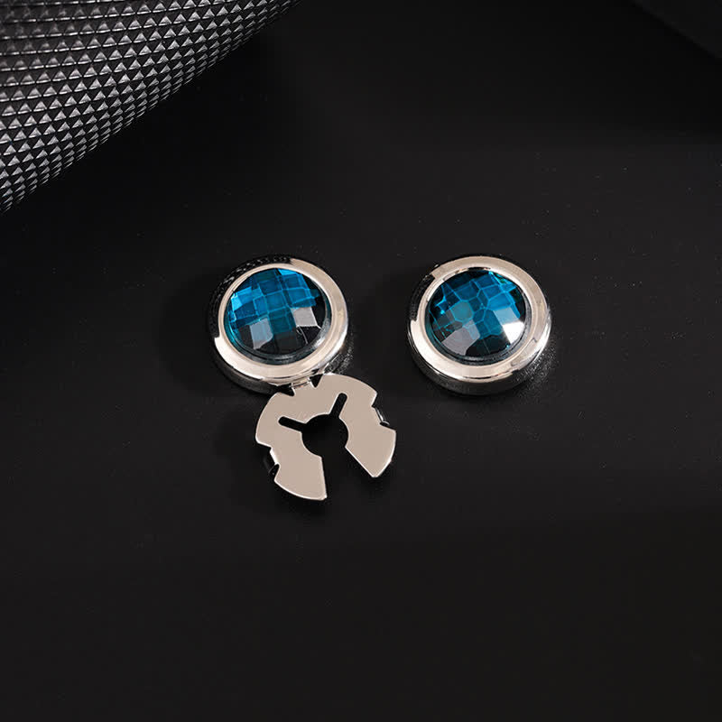Manschettenknöpfe für Herren, 1 Paar, zum Aufstecken, mit glänzenden Kristallknöpfen - Blau & Silber - image 5