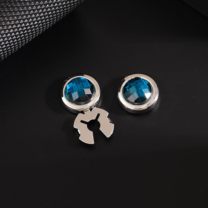 Manschettenknöpfe für Herren, 1 Paar, zum Aufstecken, mit glänzenden Kristallknöpfen - Blau & Silber - image 5