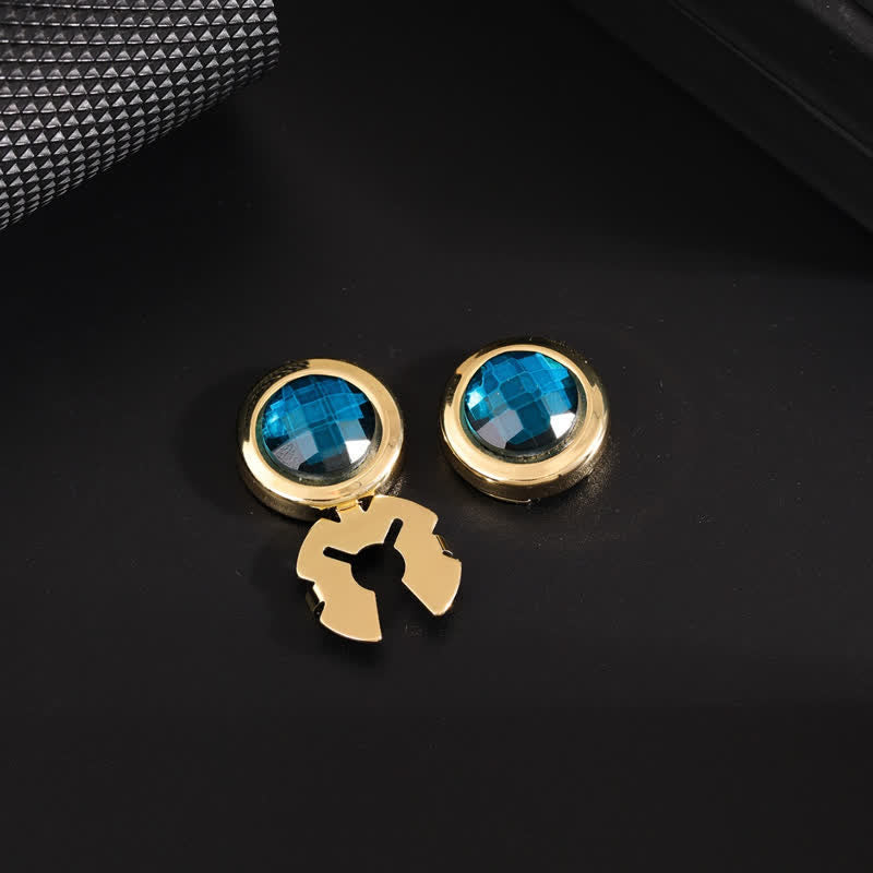 Manschettenknöpfe für Herren, 1 Paar, zum Aufstecken, mit glänzenden Kristallknöpfen - Blau & Gold - image 4