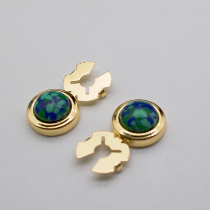 Manschettenknöpfe für Herren, 1 Paar, zum Aufstecken, Barock-Harz, Knopfabdeckungen - Marinegrün und Gold - image 6