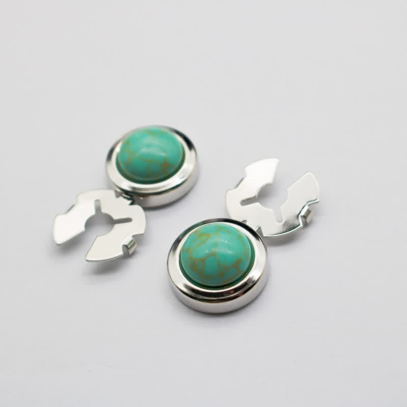 Manschettenknöpfe für Herren, 1 Paar, zum Aufstecken, Barock-Harz, Knopfabdeckungen - Türkis & Silber - image 1